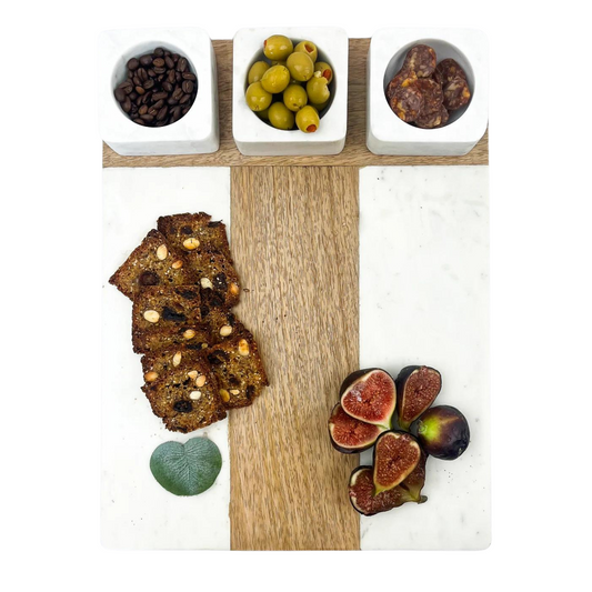 TABLA VERONA DE MARMOL BLANCO y MADERA CON CUENCOS - Casa CMK