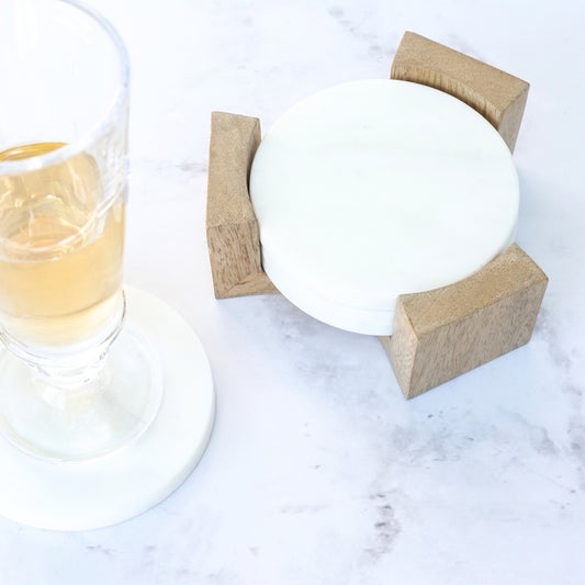 POSAVASOS MARMOL EN BASE DE MADERA DE MANGO - Casa CMK