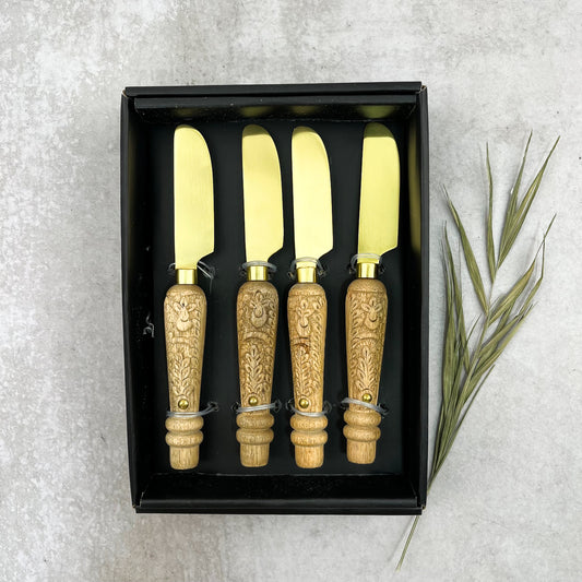 CUCHILLOS MADERA TALLADOS DORADO - Casa CMK