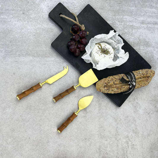 SET CUCHILLOS QUESO BAMBU DORADOS - Casa CMK