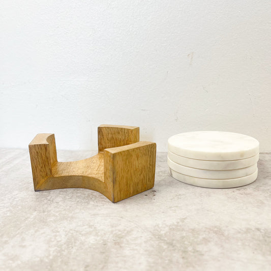POSAVASOS MARMOL EN BASE DE MADERA DE MANGO - Casa CMK