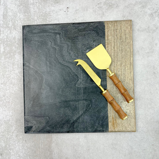 TABLA MARMOL MADERA CUADRADA NEGRA - Casa CMK