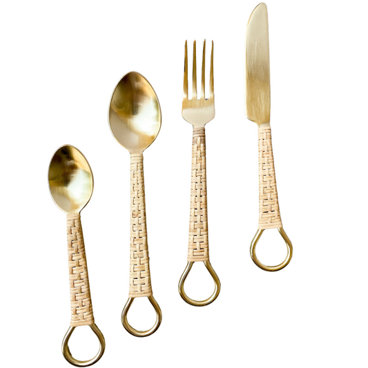 CUBIERTOS DORADOS RATTAN - Casa CMK