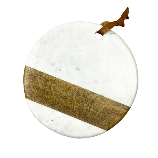 TABLA CIRCULAR DE MARMOL BLANCO Y MADERA DE MANGO - Casa CMK