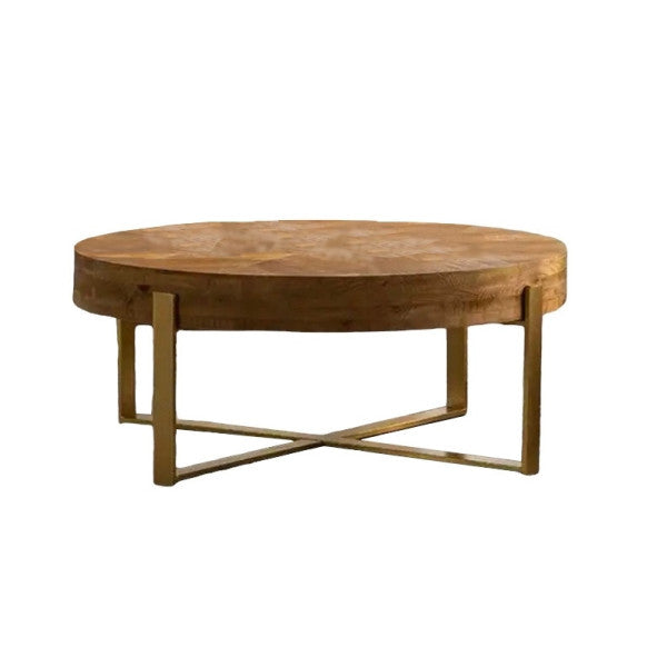 MESA MADERA REDONDA PATAS DORADAS - Casa CMK