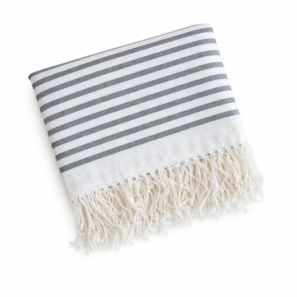 TOALLA TURCA RAYADA AZUL /BLANCO y GRIS OSCURO Y BLANCO - Casa CMK