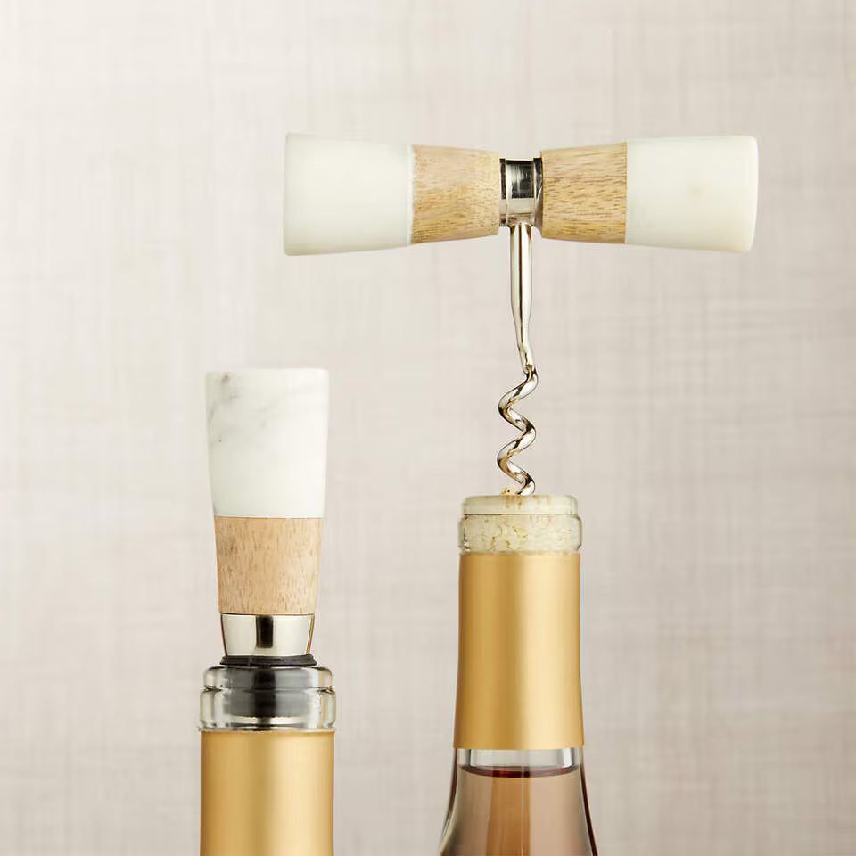 SET VINO  3 PIEZAS MARMOL MADERA