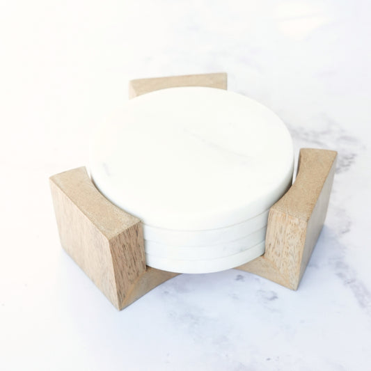 POSAVASOS MARMOL EN BASE DE MADERA DE MANGO - Casa CMK