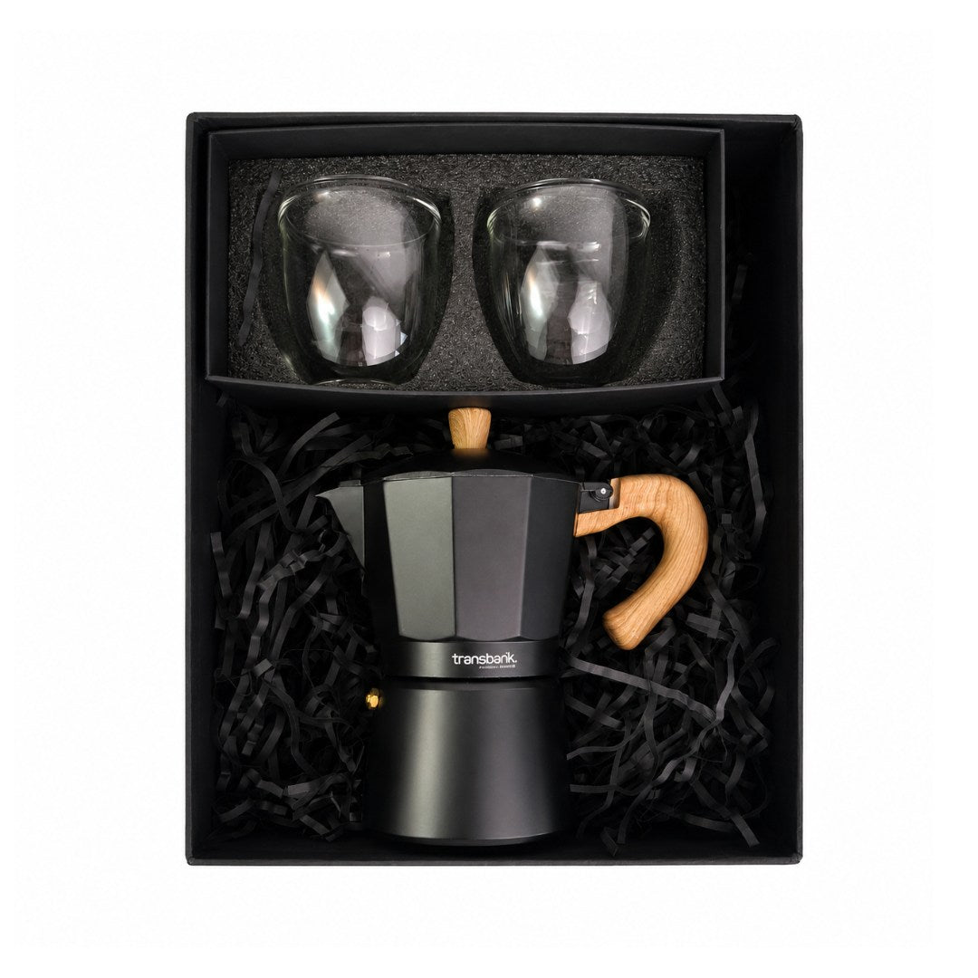 CAFETERA ITALIANA + 2 VASOS DE VIDRIO