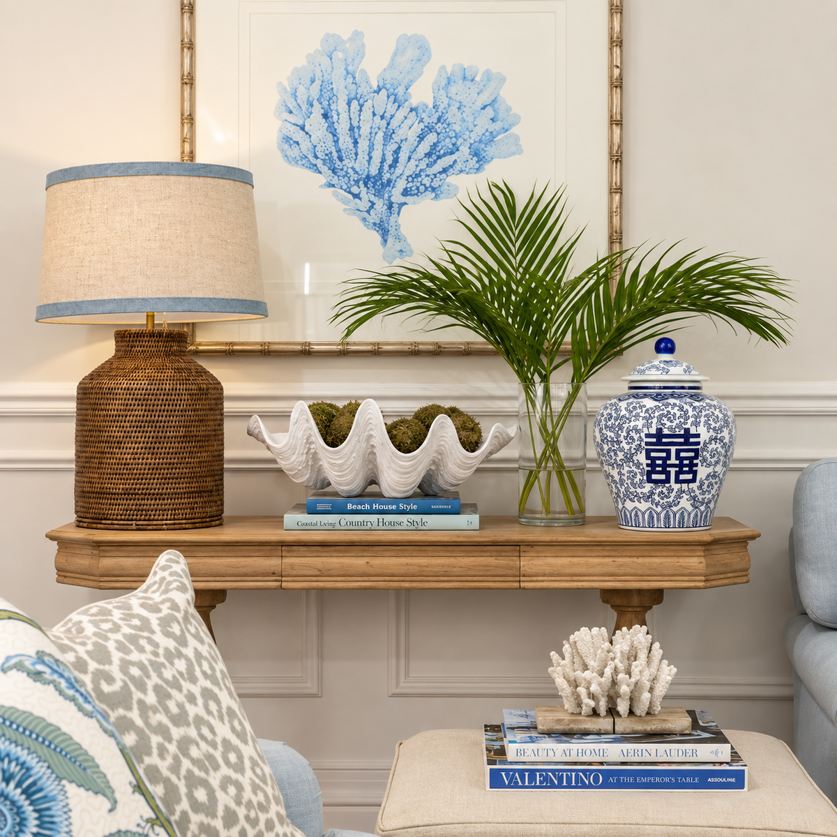 JARRON MEDIO AZUL Y BLANCO KNOB - Casa CMK
