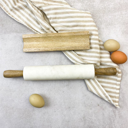 USLERO DE MARMOL BLANCO EN BASE DE MADERA DE MANGO - Concepto MK